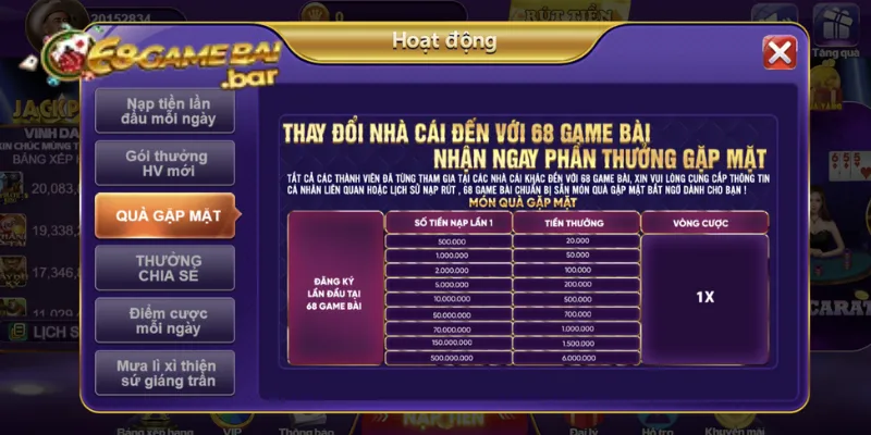 Thay đổi nhà cái đến với 68 Game Bài để nhận phần thưởng gặp mặt